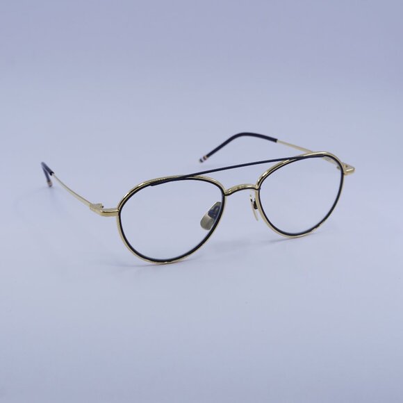 Thom Browne TB109-CGLDNVY53 Eyeglasses Gold/Navy 53mm Aviator Frame - Picture 1 of 10